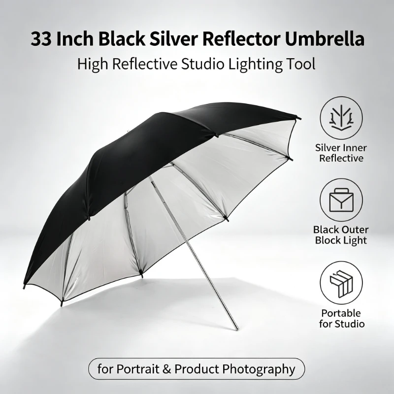 Photography Umbrella Light - Payung Reflektif Hitam Tahan Lama 33-inci